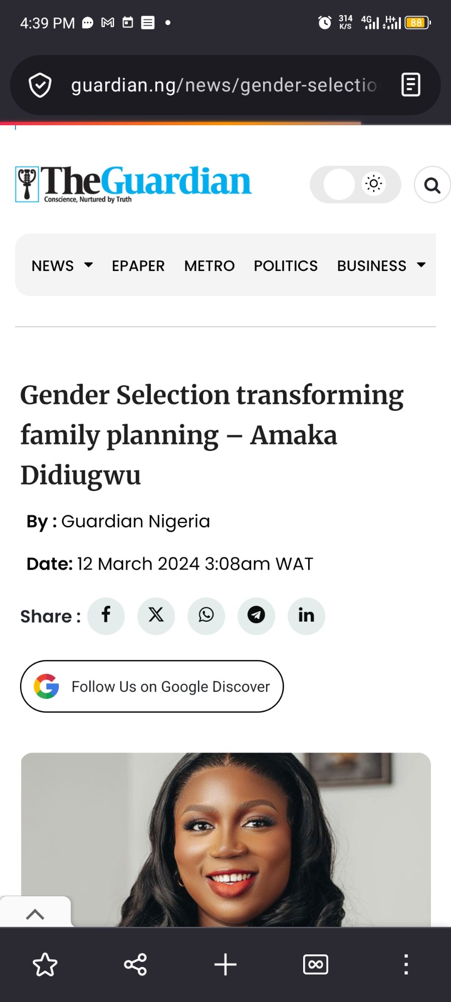 Guardian Nigeria feature quoting Amaka Didiugwu on gender selection and family planning