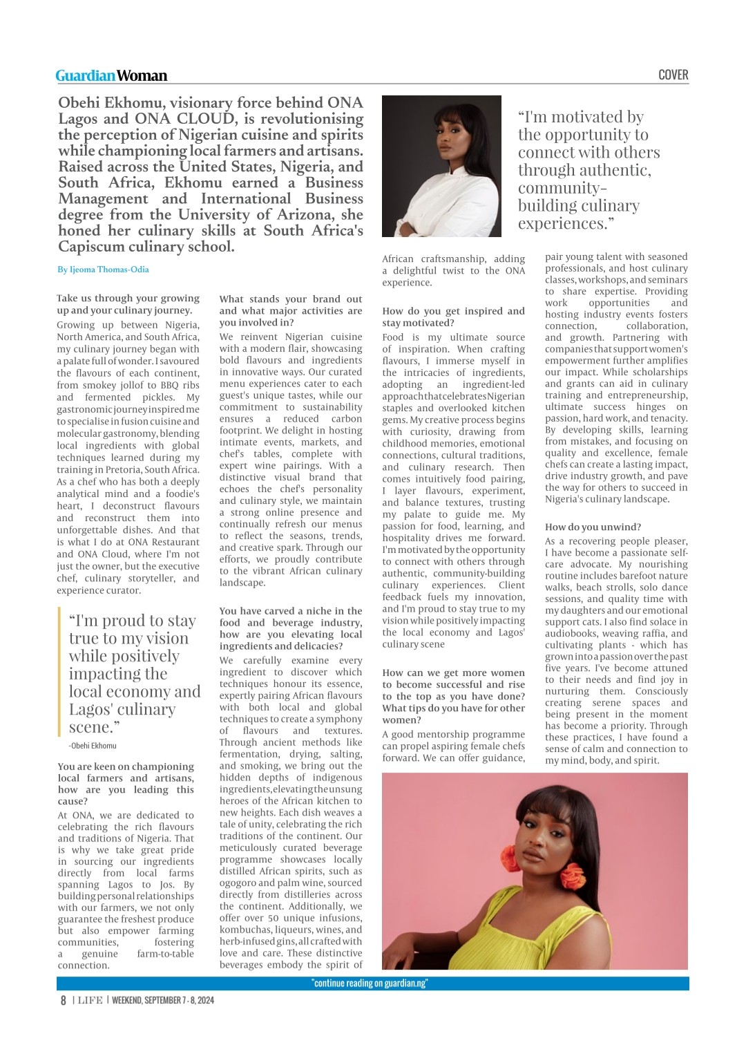 Guardian Woman interior spread feature on Obehi Ekhomu of ONA Lagos and ONA Cloud