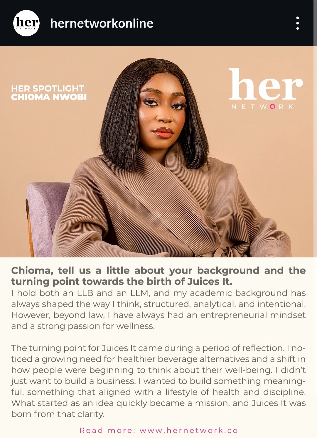 Her Network Spotlight interview excerpt with Chioma Nwobi of Juices It