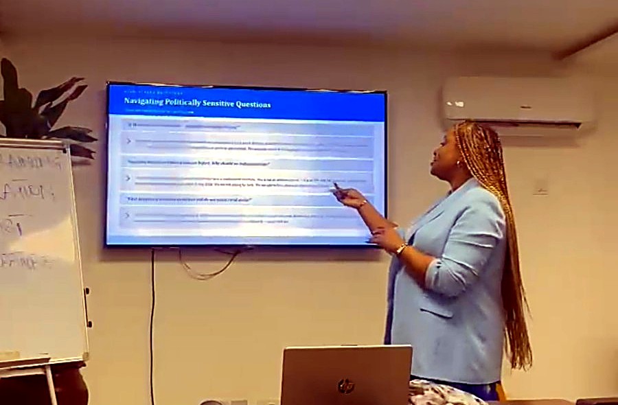 Media training session for Medipool Nigeria's MD, covering navigating politically sensitive questions
